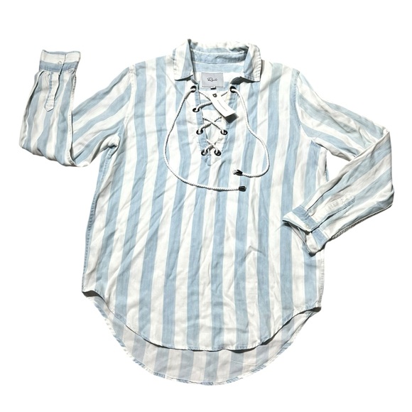 Rails x Anthropologie Top Uli Block Stripe Lace Up White Western Boho - Picture 2 of 14